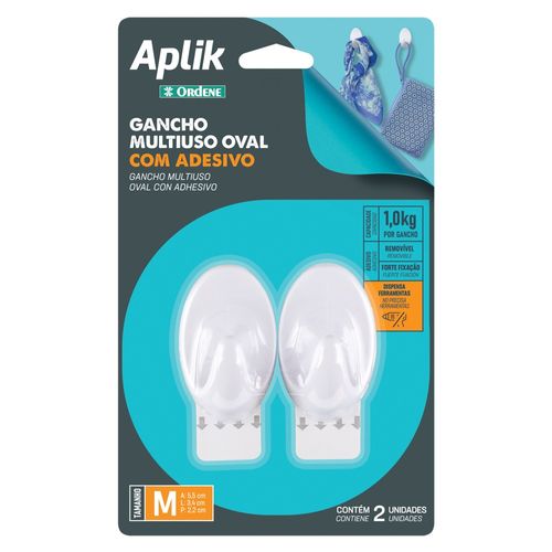 Gancho-Adesivo-Plastico-Oval-Medio-Branco-Aplik-Ordene-2-Pecas-embalagem Gancho-Adesivo-Plastico-Oval-Medio-Branco-Aplik-Ordene-2-Pecas-embalagem